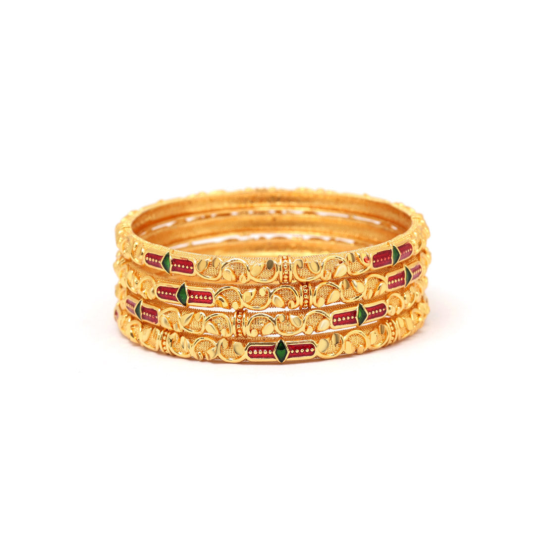 Gold Color Meena Work 1 Set Of Bangle Size: 2.10 (PLKB882GLD-2.10)
