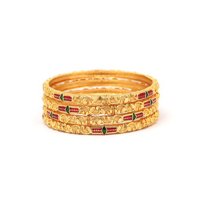 Gold Color Meena Work 1 Set Of Bangle Size: 2.6 (PLKB882GLD-2.6)