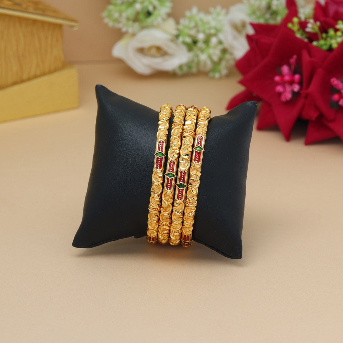 Gold Color Meena Work 1 Set Of Bangle Size: 2.6 (PLKB882GLD-2.6)
