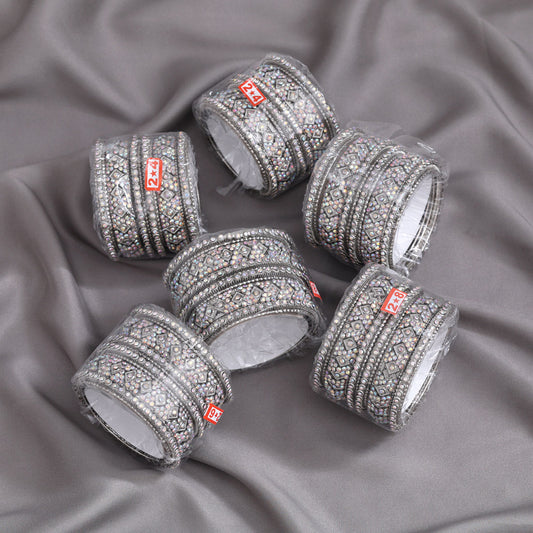Silver Color 6 Set Of Bangles Combo Size(2 Set Of 2.4, 2 Set Of 2.6, 2 Set Of 2.8) (PLKBCMB652)