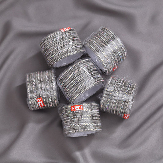 Silver Color 6 Set Of Bangles Combo Size(1 Set Of 2.2, 2 Set Of 2.4, 2 Set Of 2.6, 1 Set Of 2.8) (PLKBCMB654)