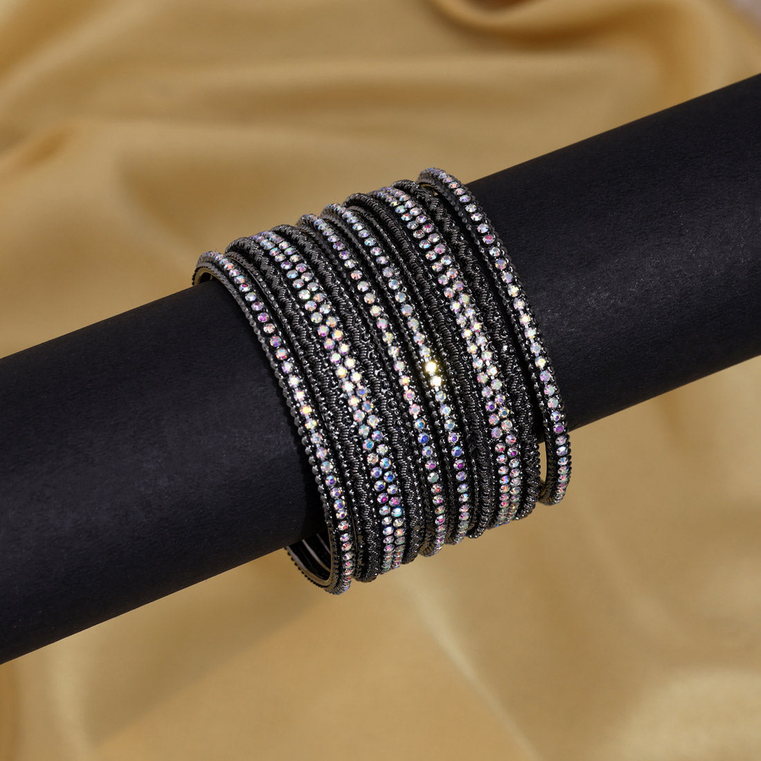 Black Silver Color 6 Set Of Bangles Combo Size(1 Set Of 2.2, 2 Set Of 2.4, 2 Set Of 2.6, 1 Set Of 2.8) (PLKBCMB655)