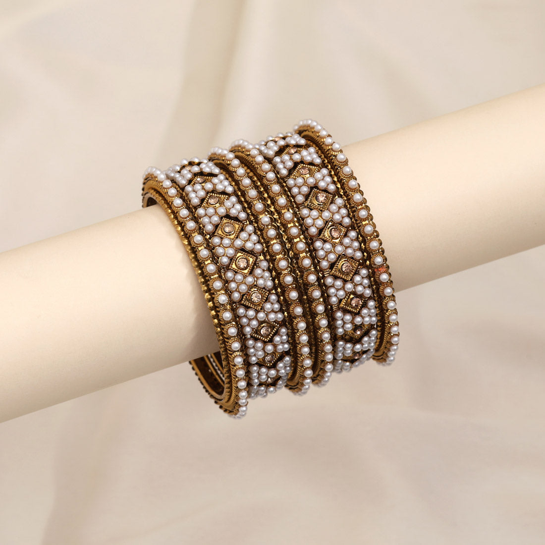 Gold Color 6 Set Of Bangles Combo Size(2 Set Of 2.4, 2 Set Of 2.6, 2 Set Of 2.8) (PLKBCMB658)