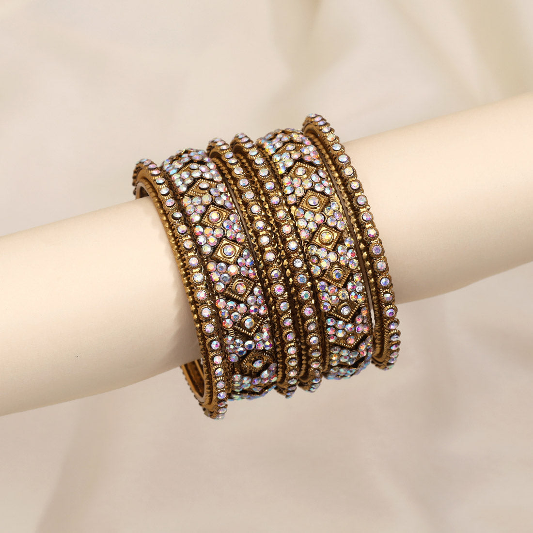 Gold Color 6 Set Of Bangles Combo Size(2 Set Of 2.4, 2 Set Of 2.6, 2 Set Of 2.8) (PLKBCMB659)