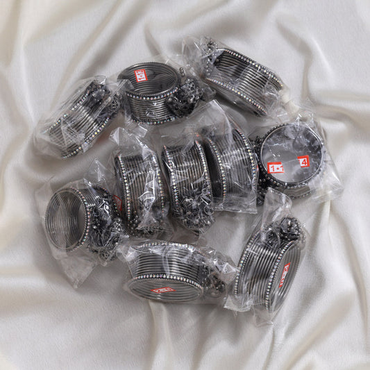 Black Silver Color 10 Set Of Kids Bangles Combo Size(3 Set Of 1.12, 3 Set Of 1.14, 4 Set Of 2.0) (PLKBCMB669)