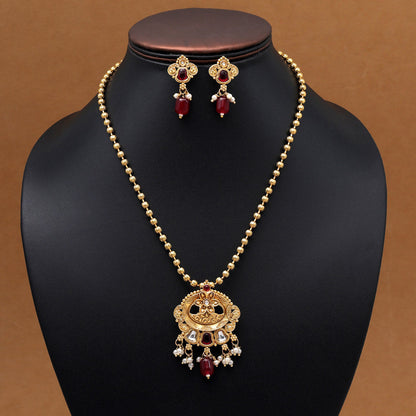 Maroon Color Kundan Pendant Set (PLKP179MRN)