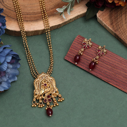 Maroon Color Kundan Pendant Set (PLKP180MRN)