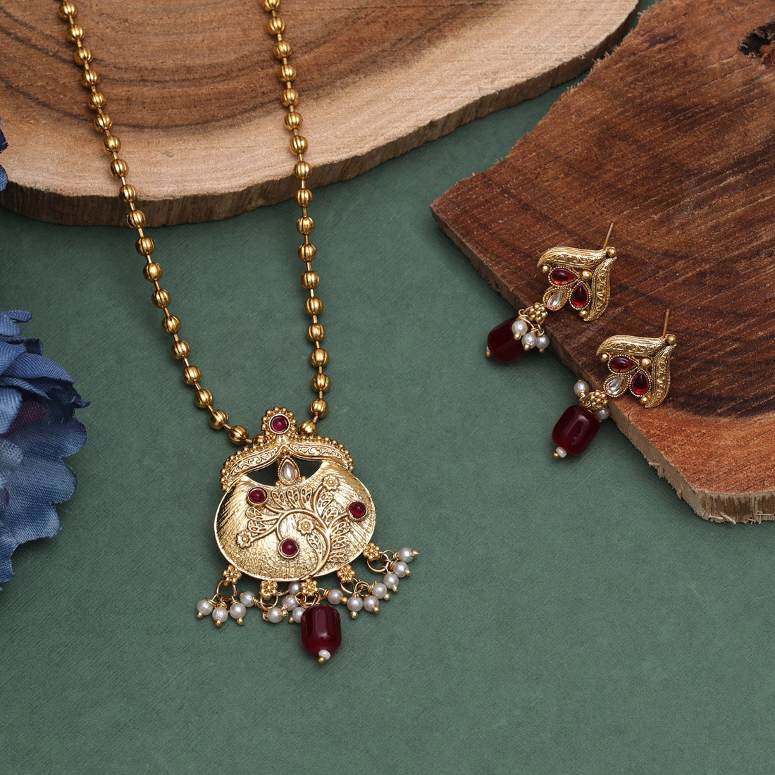 Maroon Color Pendant Set (PLKP181MRN)