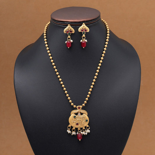 Maroon & Green Color Pendant Set (PLKP184MG)