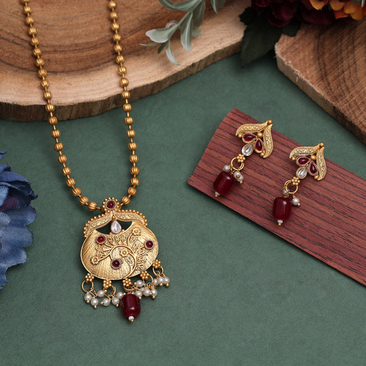 Maroon Color Pendant Set (PLKP184MRN)