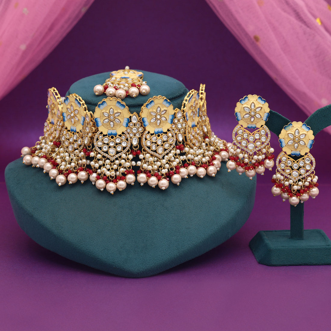 Cream Color Meenakari Necklace Set (PMKN506CRM)