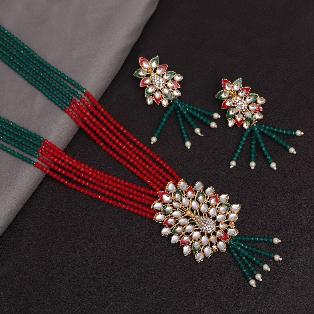 Red & Green Color Jewellery Rani Haar (PN768REDGRN)