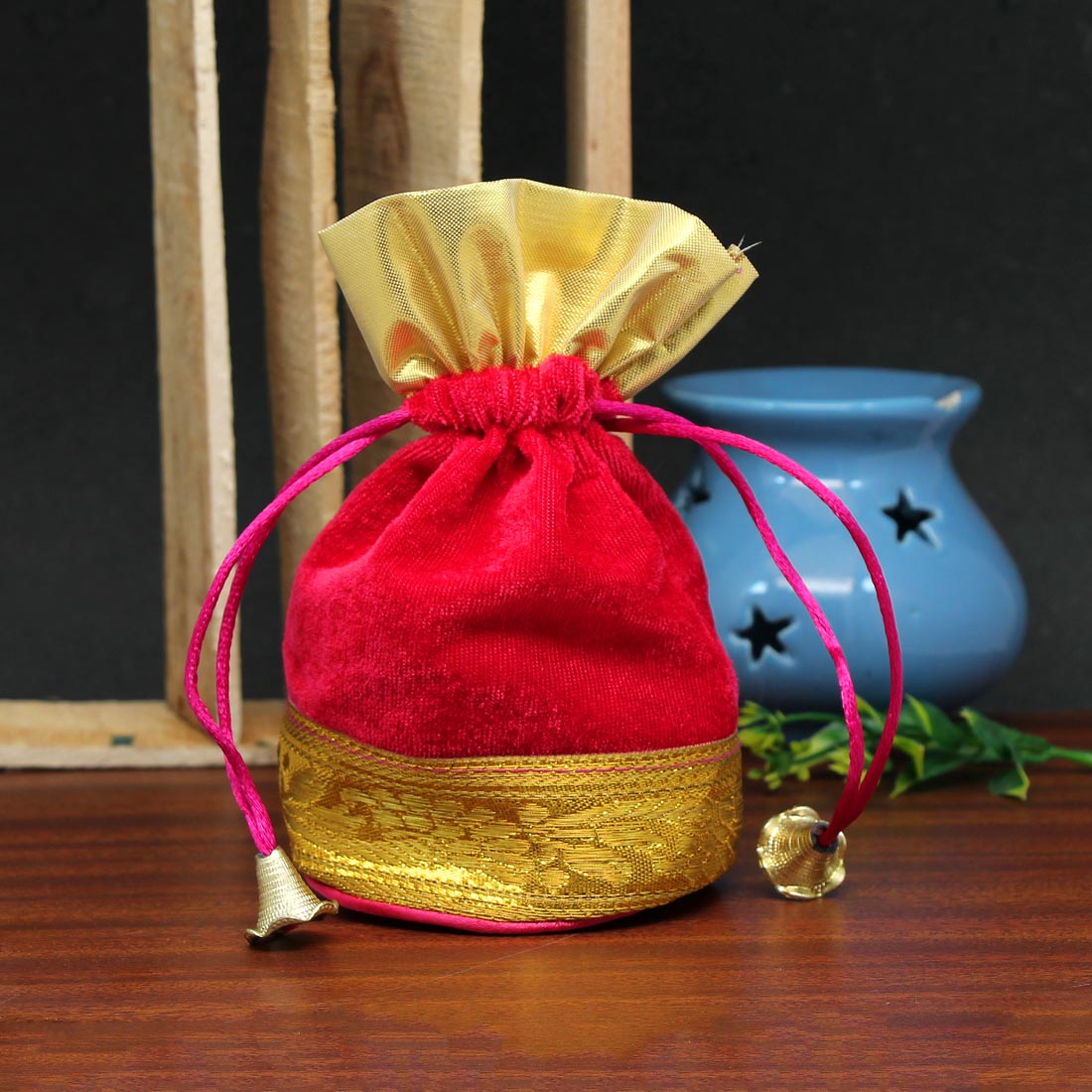 Pink Color 15 Potli Velvet Bags (PTB167CMB)