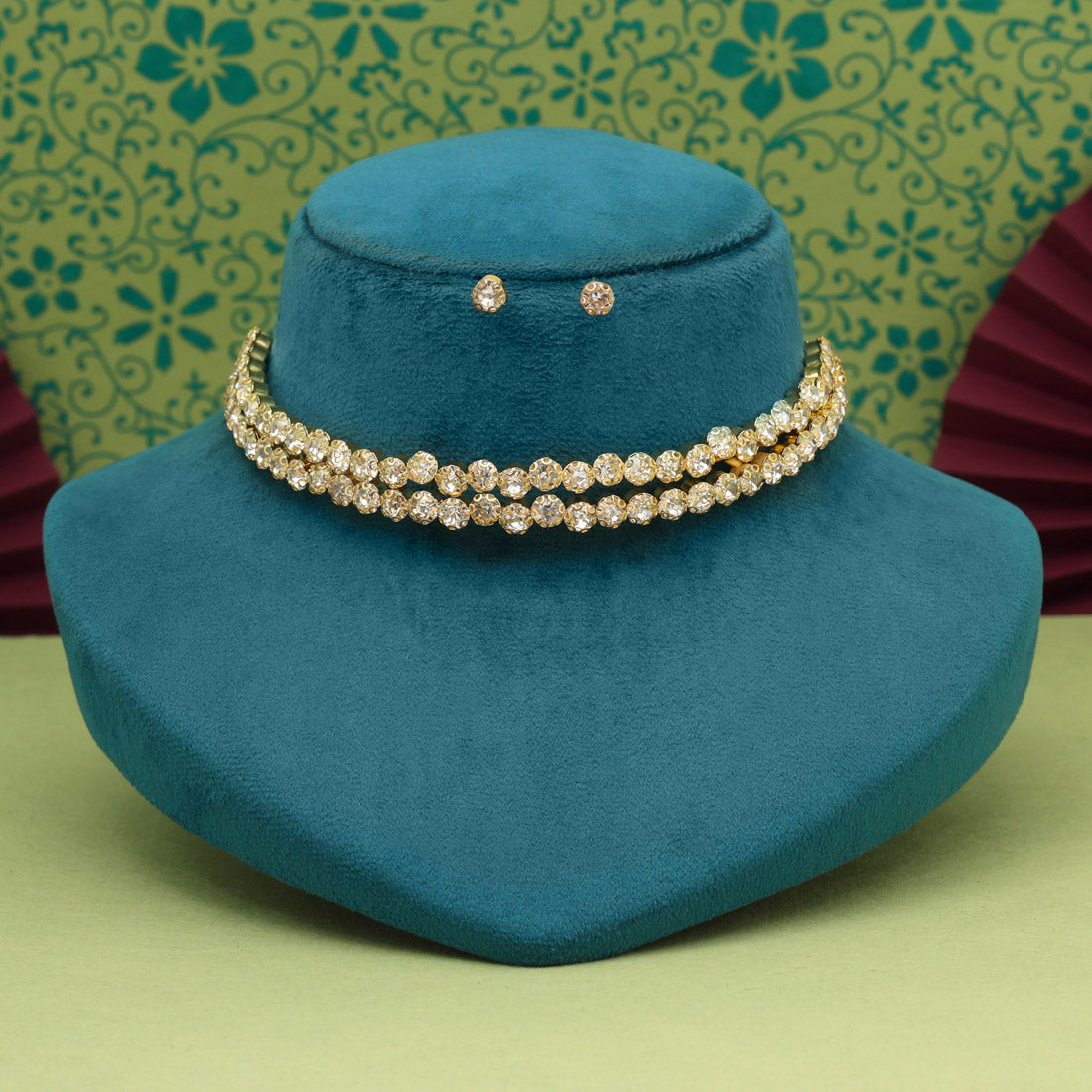 White Color Choker Stone Necklace Set (STN202WHT)