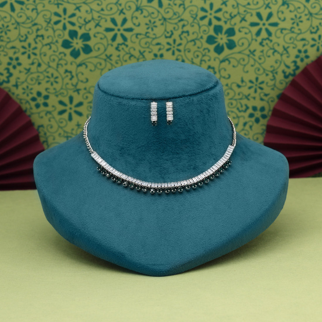 Green Color Stone Necklace Set (STN206GRN)