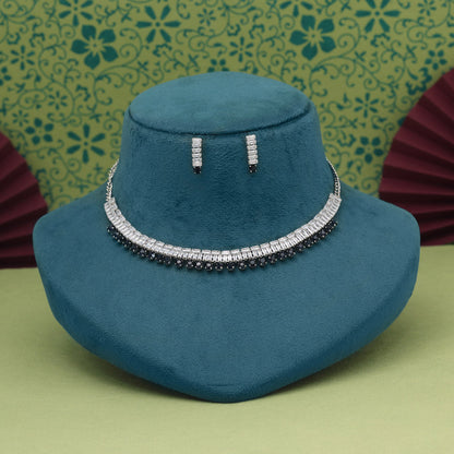 Navy Blue Color Stone Necklace Set (STN207NBLU)