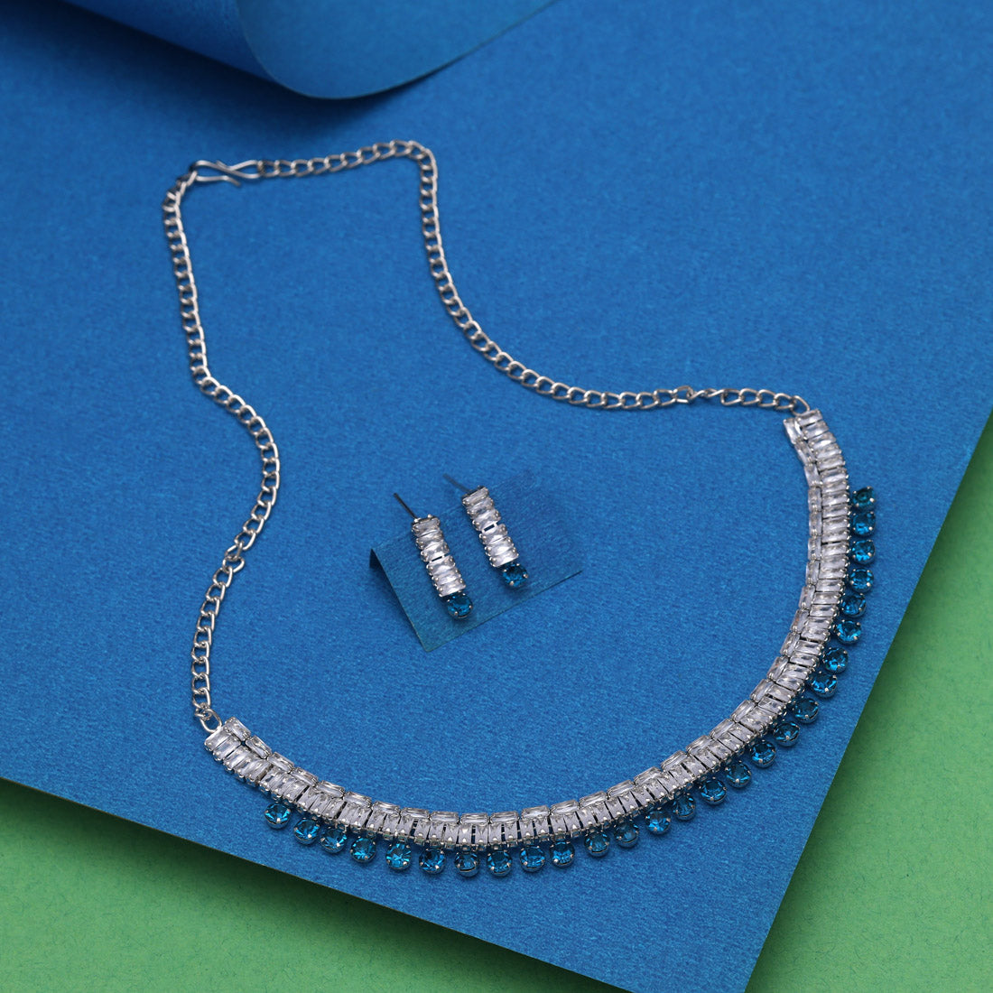 Turquoise Blue Color Stone Necklace Set (STN207TBLU)
