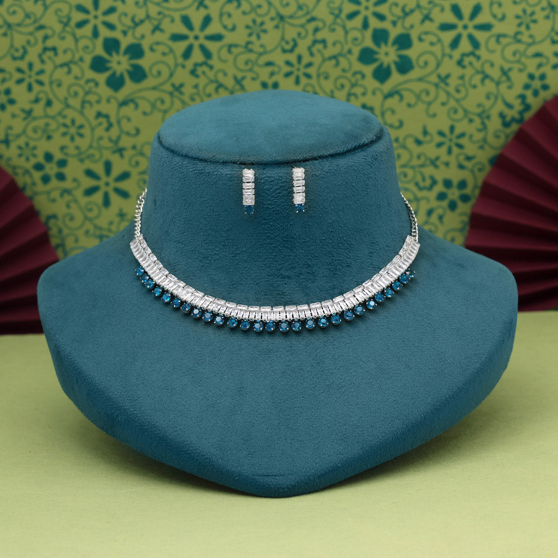 Turquoise Blue Color Stone Necklace Set (STN207TBLU)