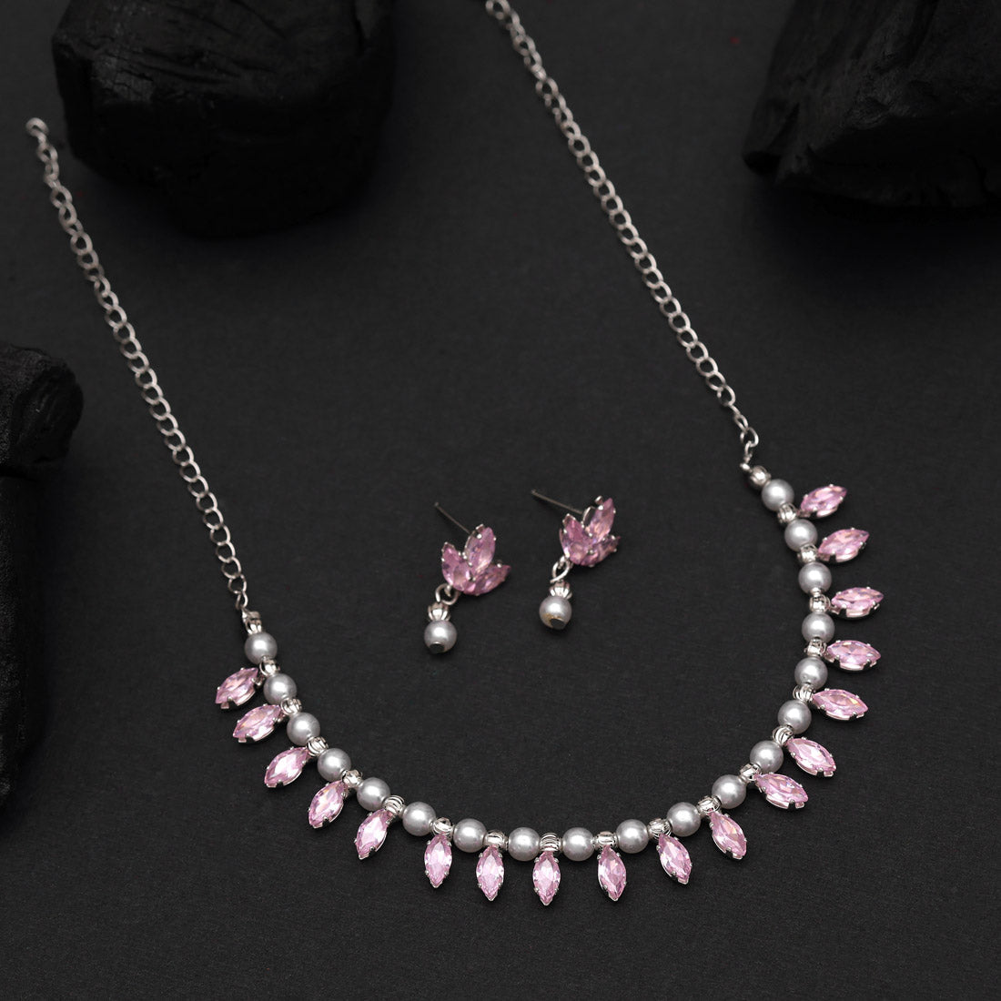 Light Pink Color Stone Necklace Set (STN208LPNK)