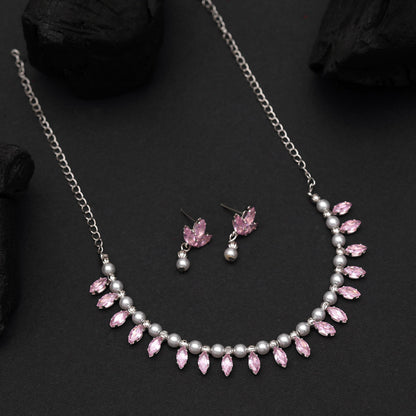 Light Pink Color Stone Necklace Set (STN208LPNK)