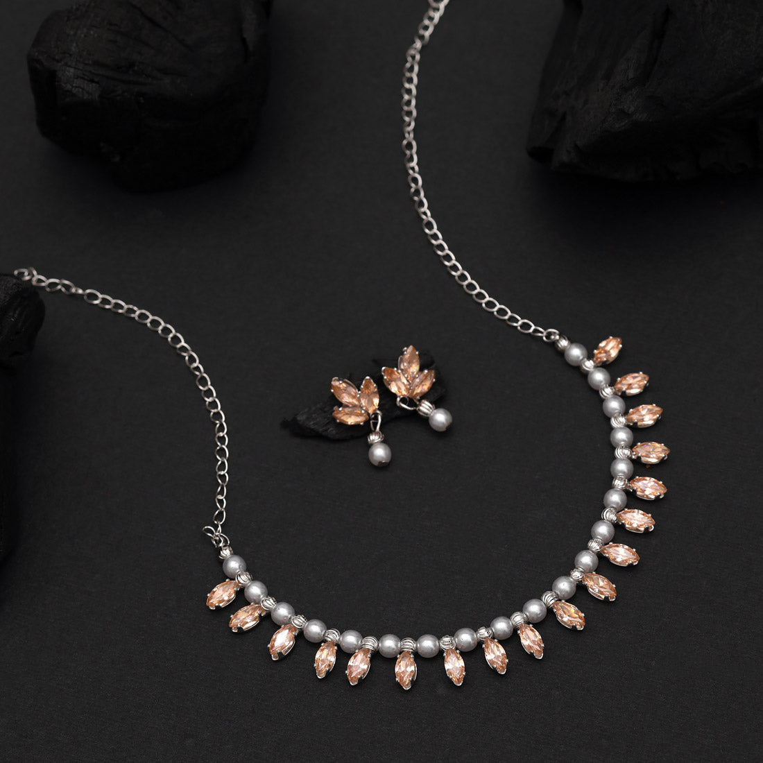 Peach Color Stone Necklace Set (STN208PCH)