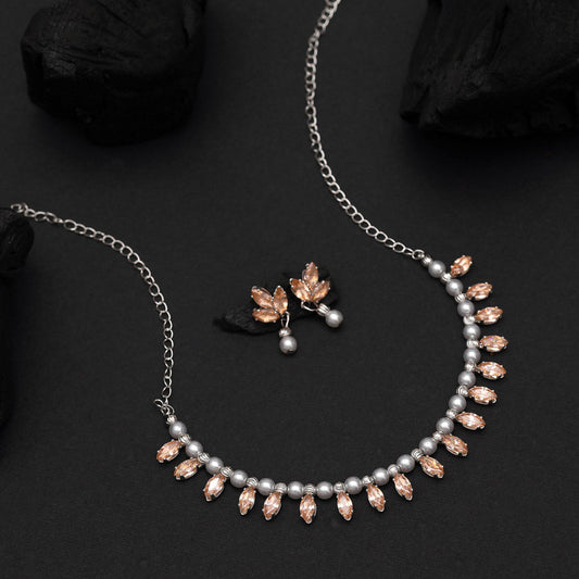 Peach Color Stone Necklace Set (STN208PCH)