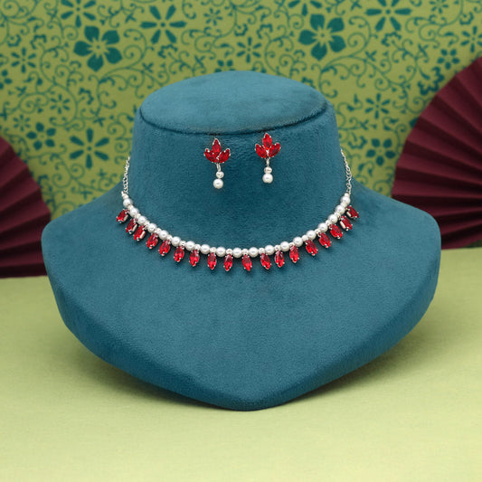 Red Color Stone Necklace Set (STN208RED)
