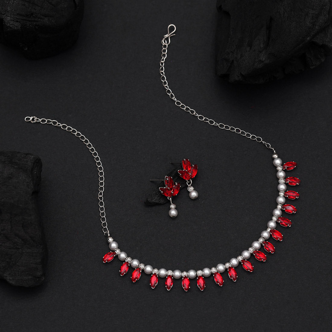 Red Color Stone Necklace Set (STN208RED)