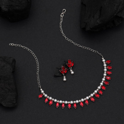 Red Color Stone Necklace Set (STN208RED)
