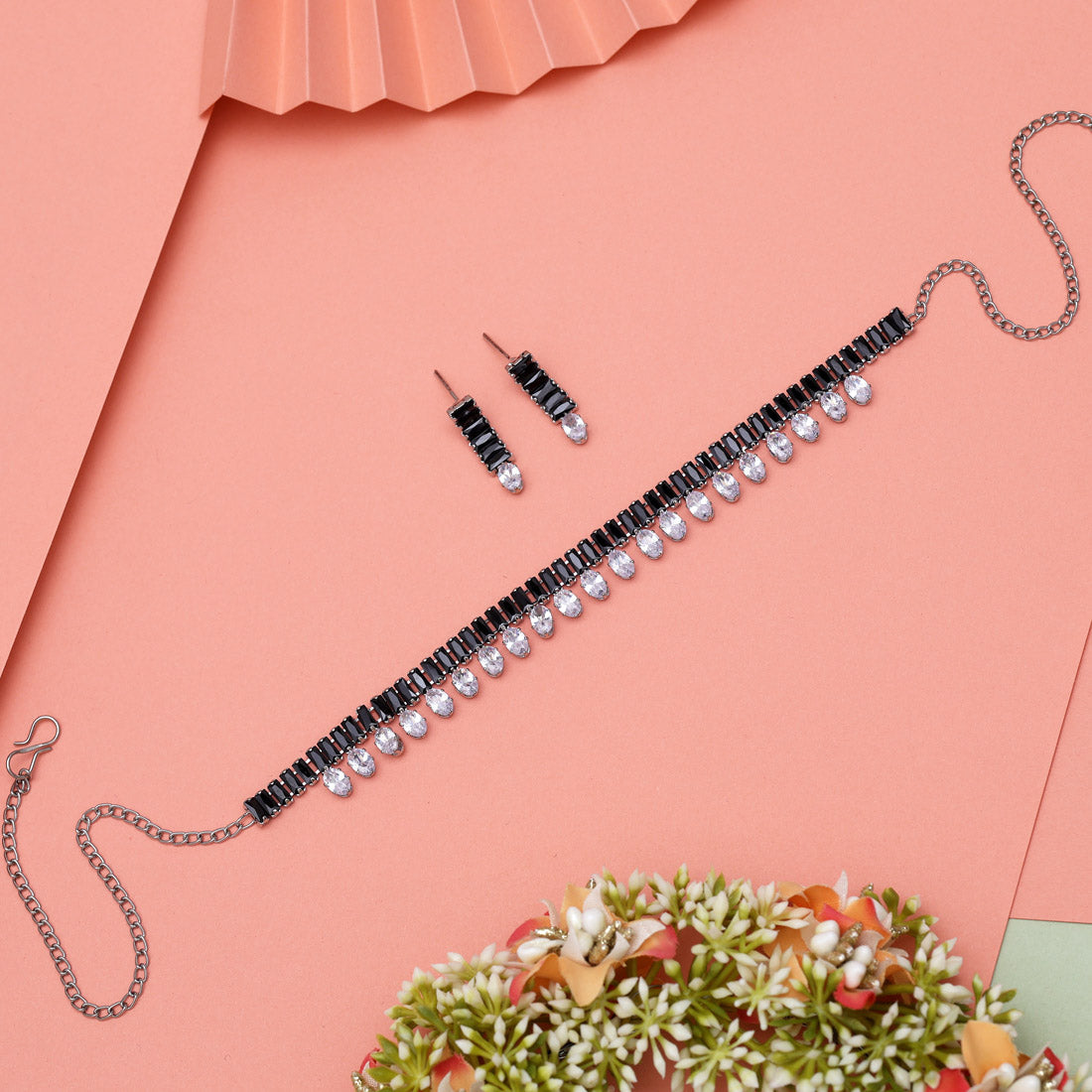 Black Color Stone Necklace Set (STN209BLK)