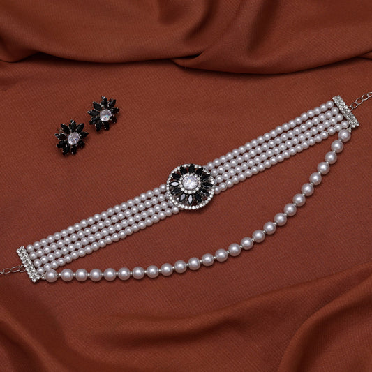 Black Color Choker Stone Necklace Set (STN214BLK)
