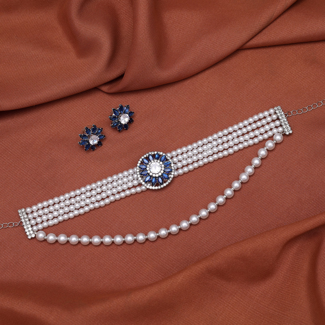 Blue Color Choker Stone Necklace Set (STN214BLU)