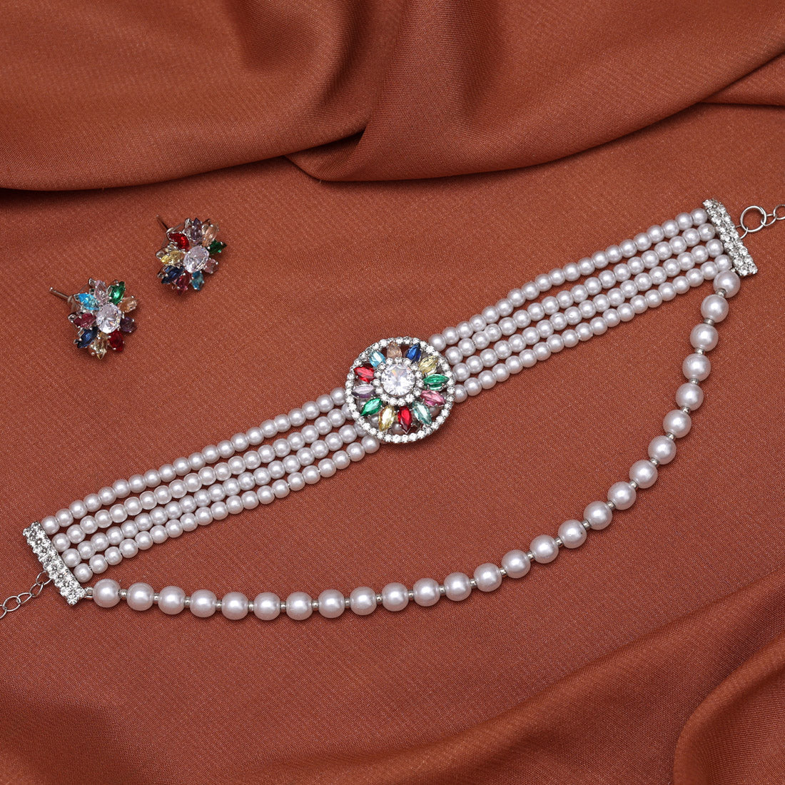 Multi Color Choker Stone Necklace Set (STN214MLT)