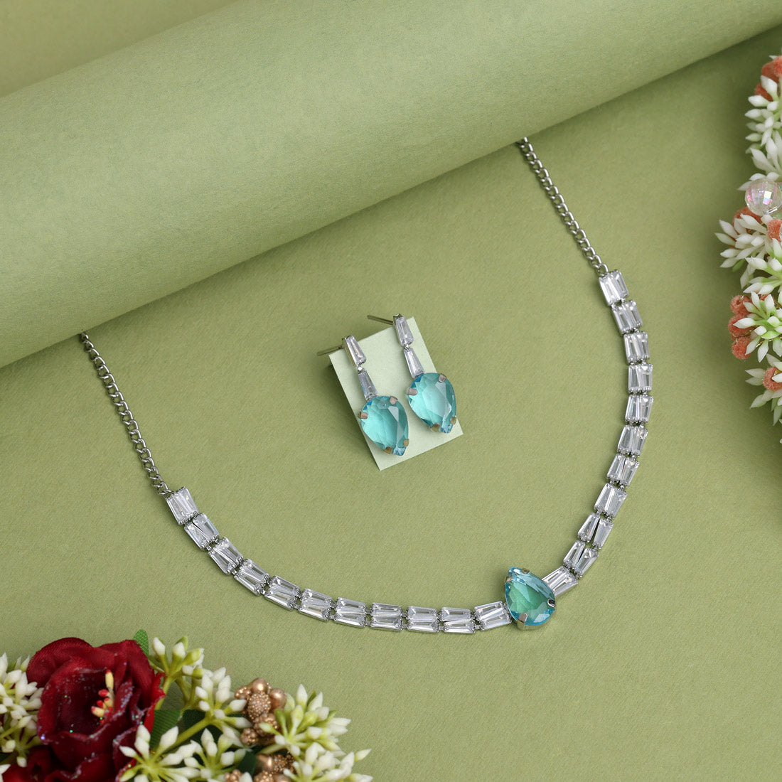 Firozi Color Stone Necklace Set (STN216FRZ)