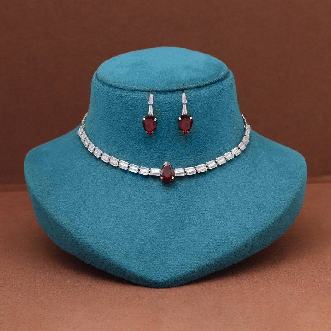 Red Color Stone Necklace Set (STN216RED)