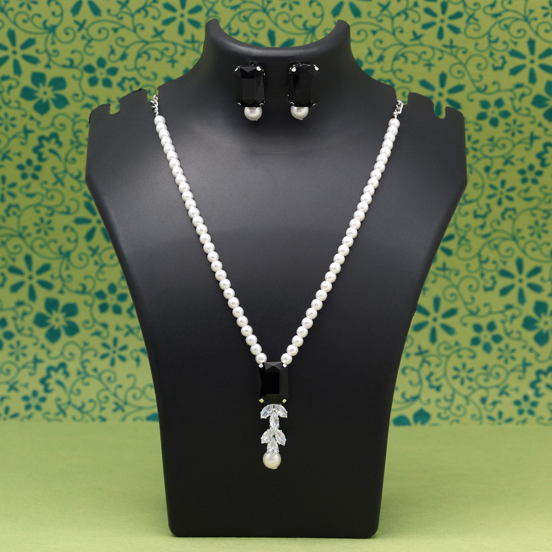 Black Color Stone Necklace Set (STN217BLK)
