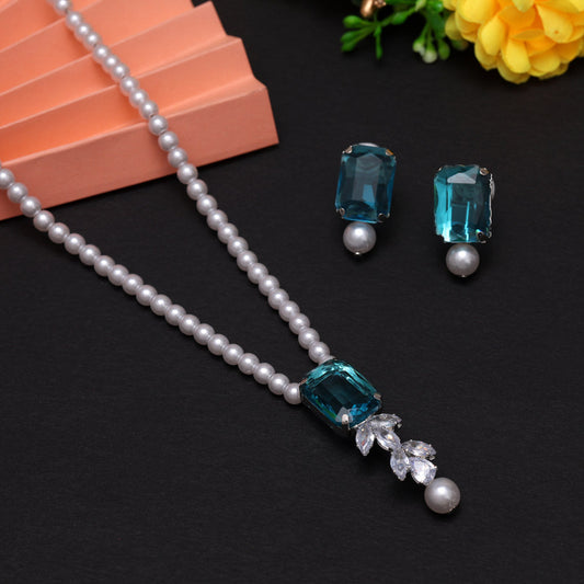 Firozi Color Stone Necklace Set (STN217FRZ)
