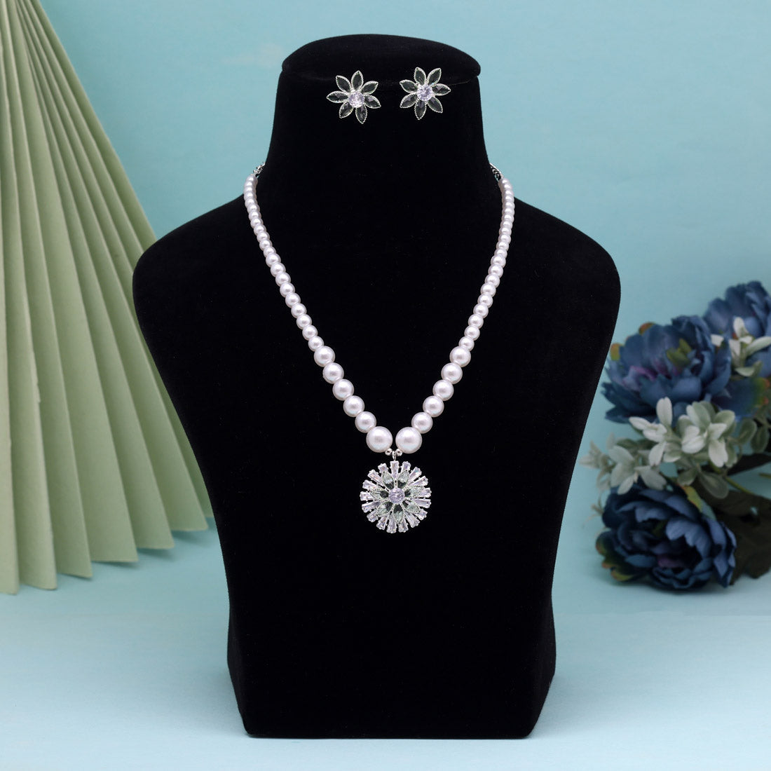 Light Green Color Stone Necklace Set (STN222LGRN)