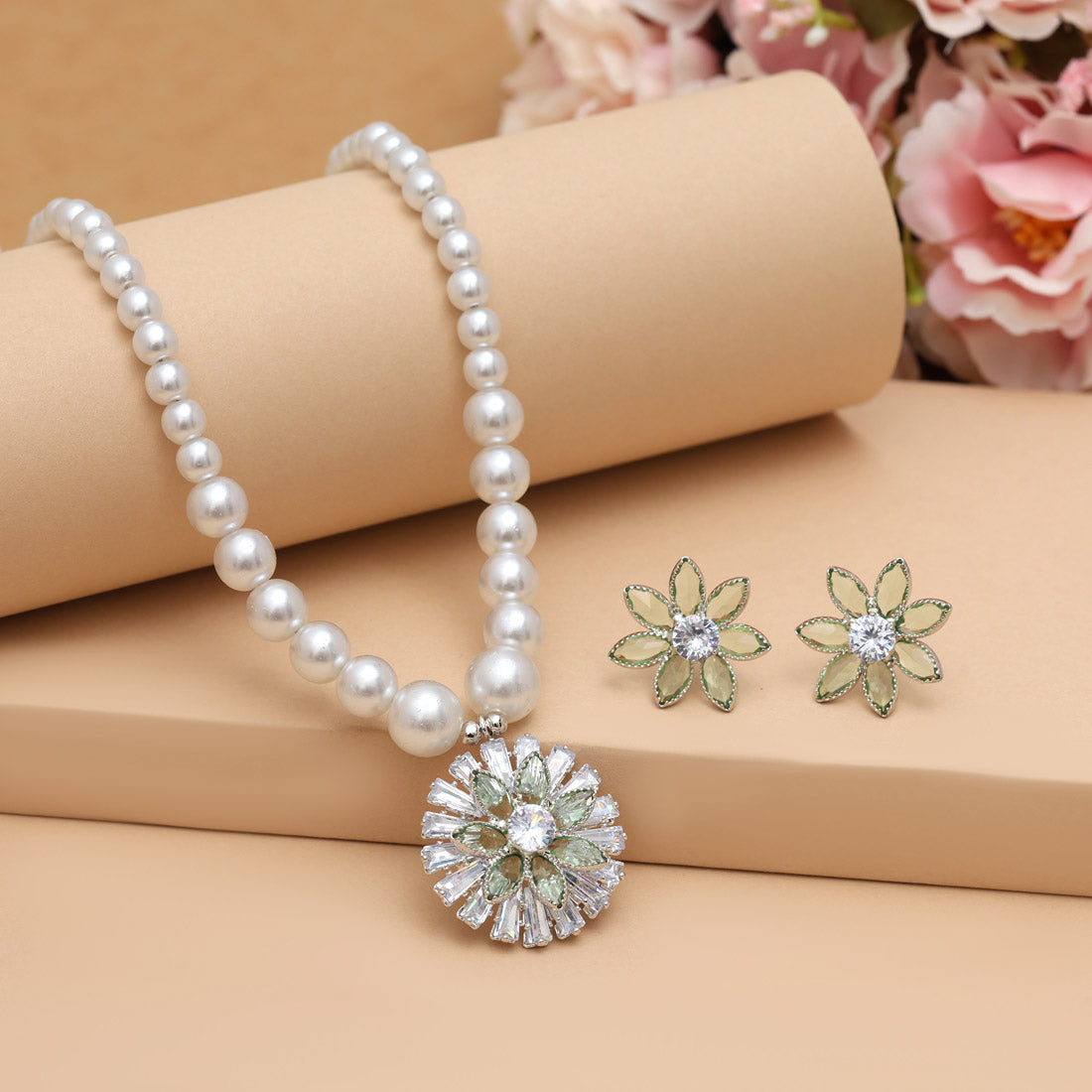 Light Green Color Stone Necklace Set (STN222LGRN)