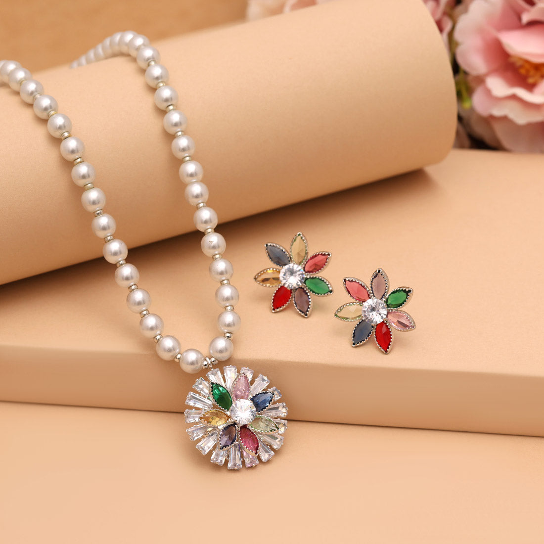 Multi Color Stone Necklace Set (STN222MLT)