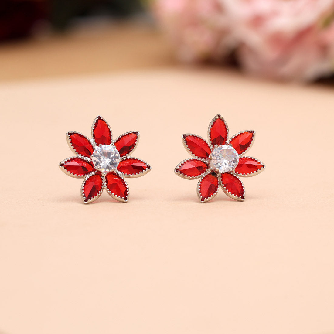Red Color Stone Necklace Set (STN222RED)
