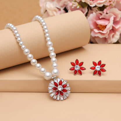 Red Color Stone Necklace Set (STN222RED)