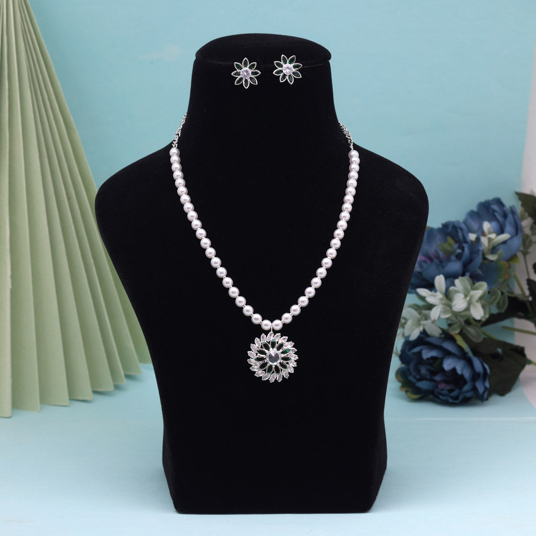 Green Color Stone Necklace Set (STN223GRN)