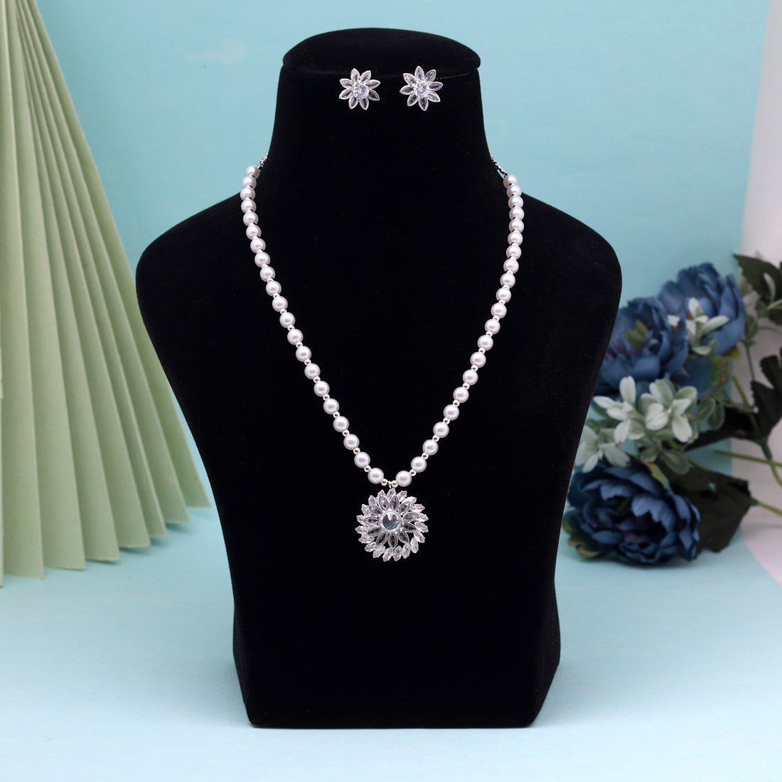 White Color Stone Necklace Set (STN223WHT)
