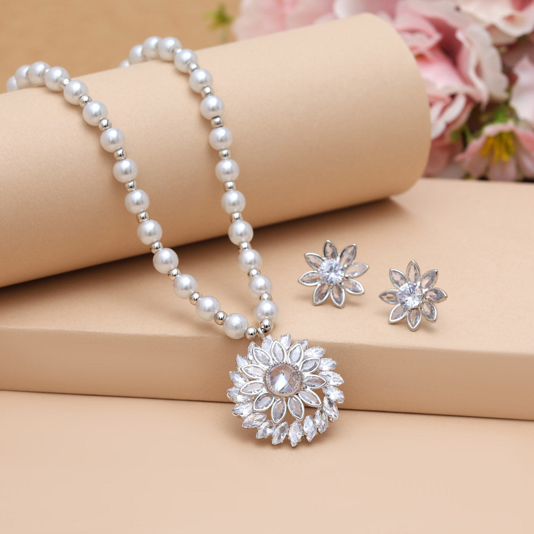 White Color Stone Necklace Set (STN223WHT)