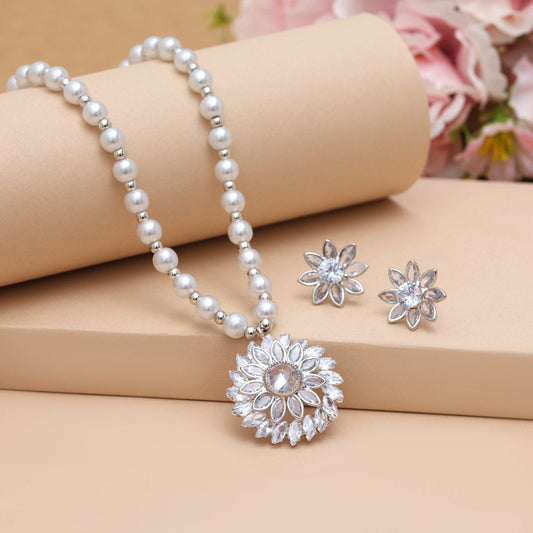 White Color Stone Necklace Set (STN223WHT)