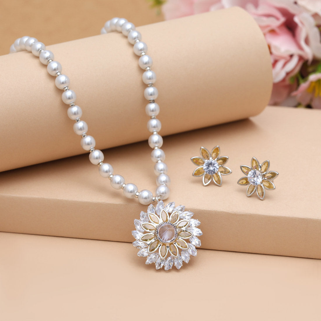 Yellow Color Stone Necklace Set (STN223YLW)