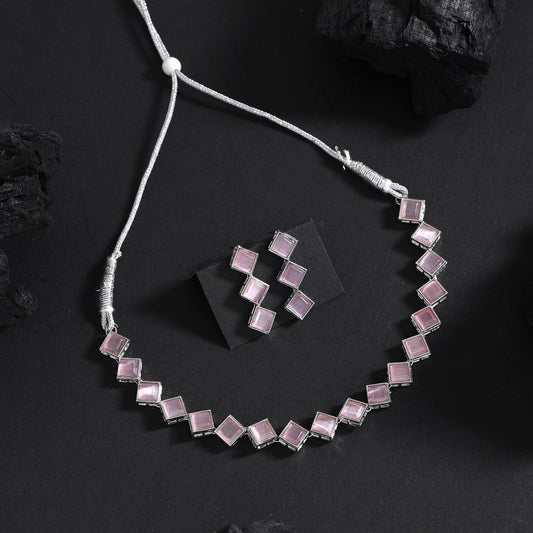 Light Pink Color Stone Necklace Set (STN224LPNK)
