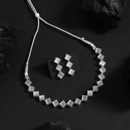 Silver Color Stone Necklace Set (STN224SLV)