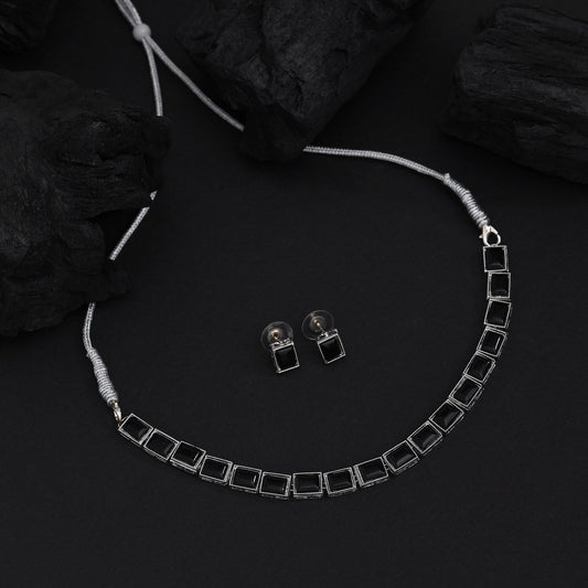 Black Color Stone Necklace Set (STN225BLK)